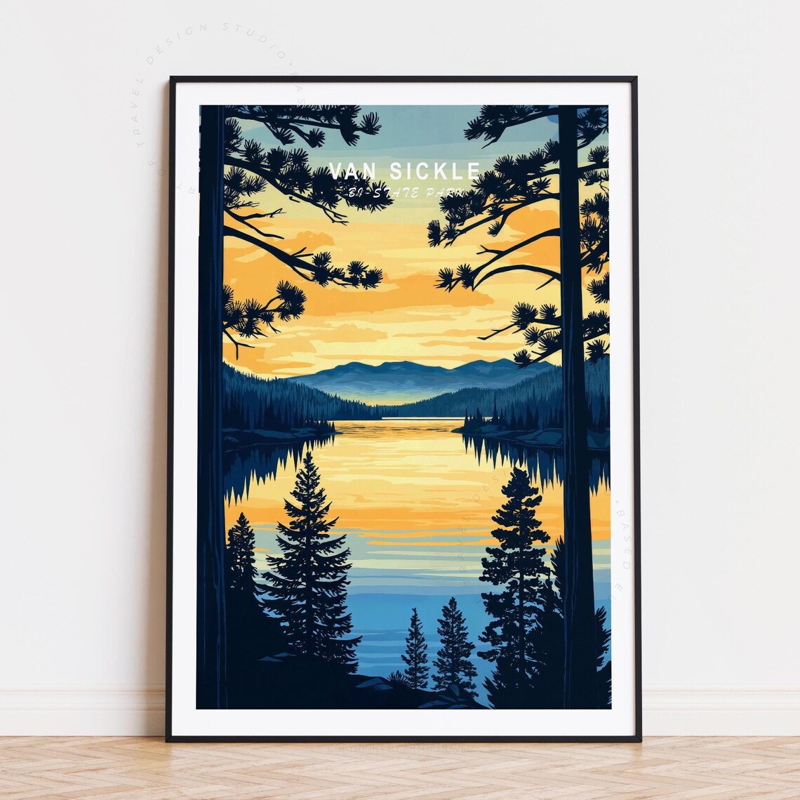 Van Sickle Bi-State Park Golden Sunset Lake Pines Mountains Poster