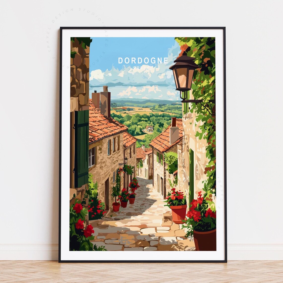 Dordogne France Countryside Village Lane Vintage Travel Poster