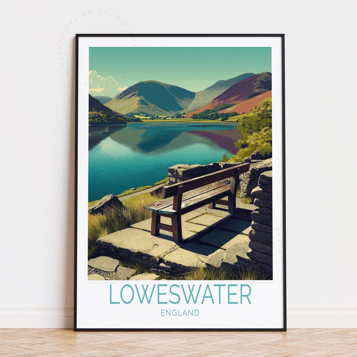 Loweswater England Lake District Lakeside Bench Vintage Travel Poster
