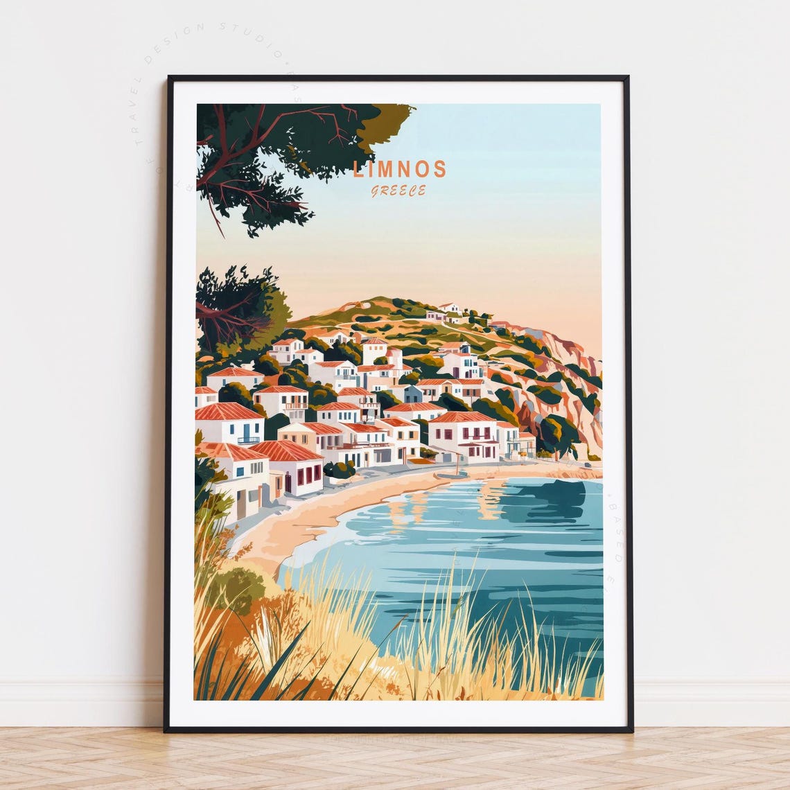 Limnos Greece Coastal Village Whitewashed Houses Beach Poster