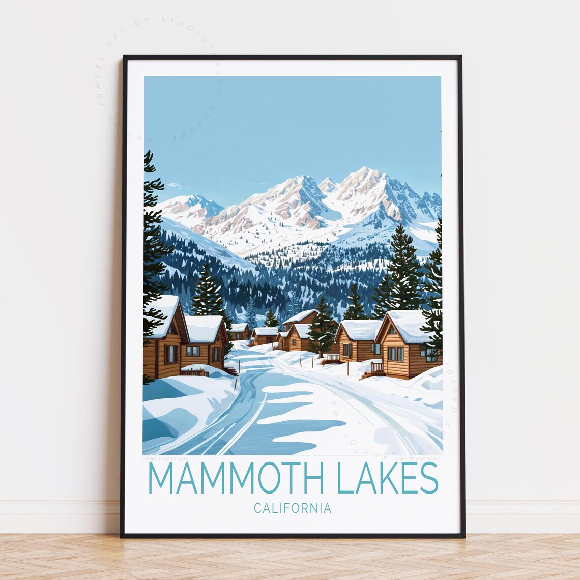 Mammoth Lakes California Snowy Log Cabins Alpine Village Winter Poster