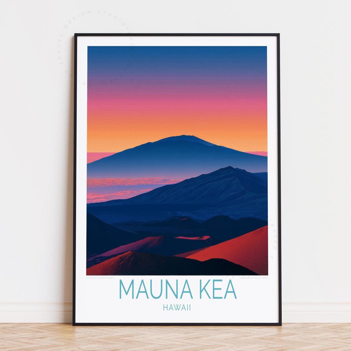 Mauna Kea Hawaii Volcano Sunset Gradient Vintage Travel Poster
