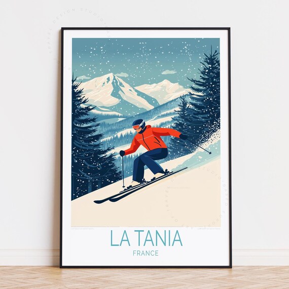 La Tania France Alpine Skier Powder Slopes Winter Travel Poster