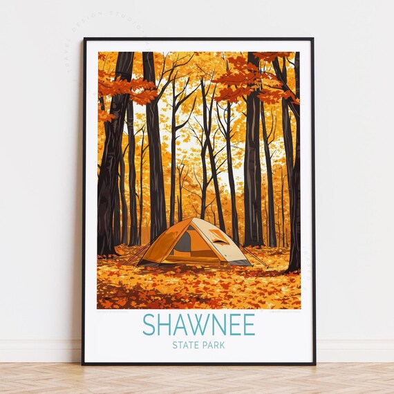 Shawnee State Park Fall Camping Tent Golden Forest Travel Poster