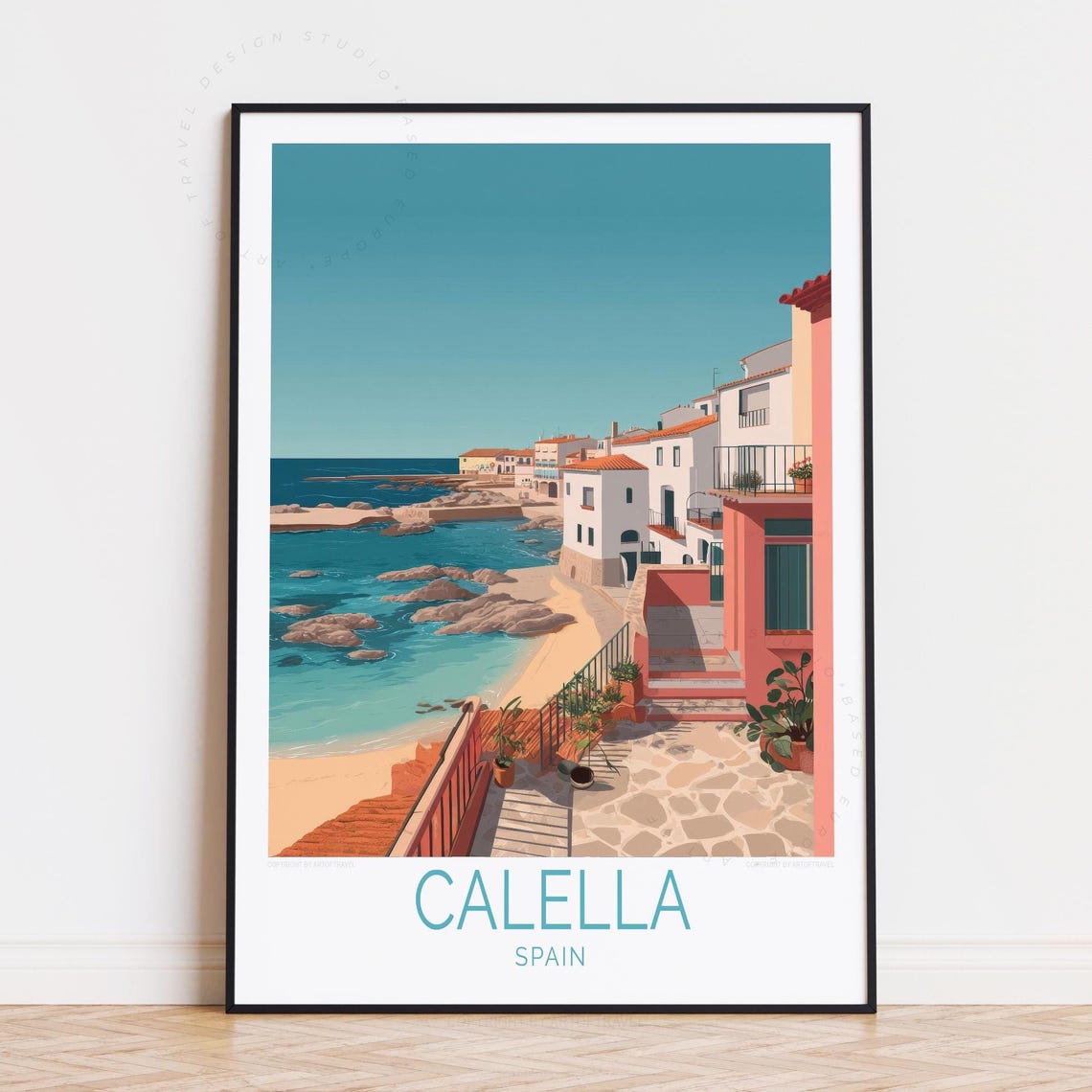 Calella Spain Rocky Cove Turquoise Sea Village Terrace Poster
