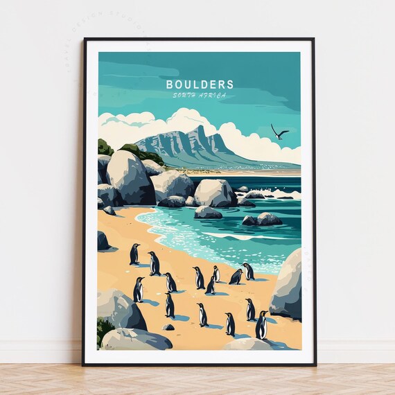 Boulders South Africa Penguins Sandy Beach Granite Rocks Poster