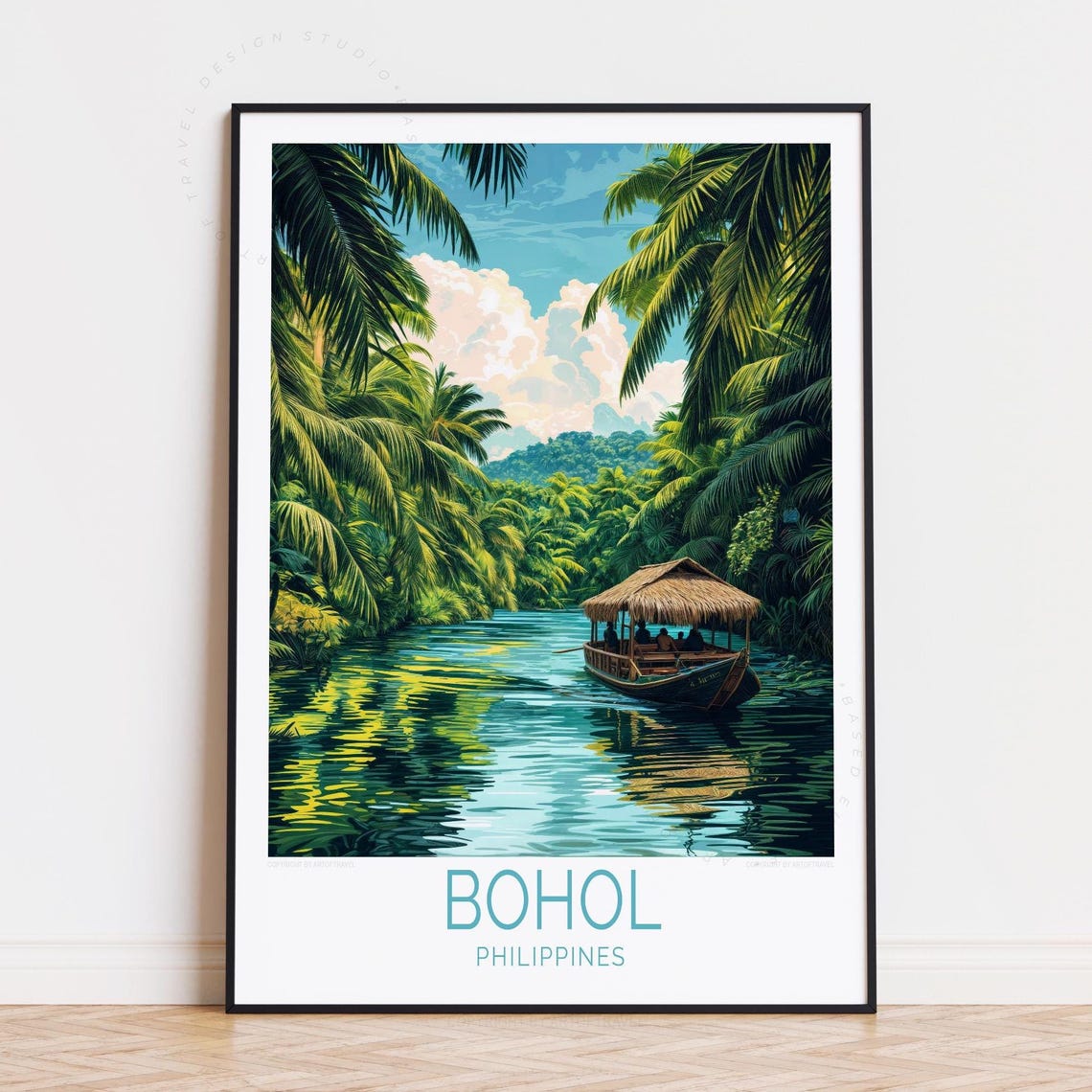 Bohol Philippines Lush Jungle River Cruise Boat Vintage Poster