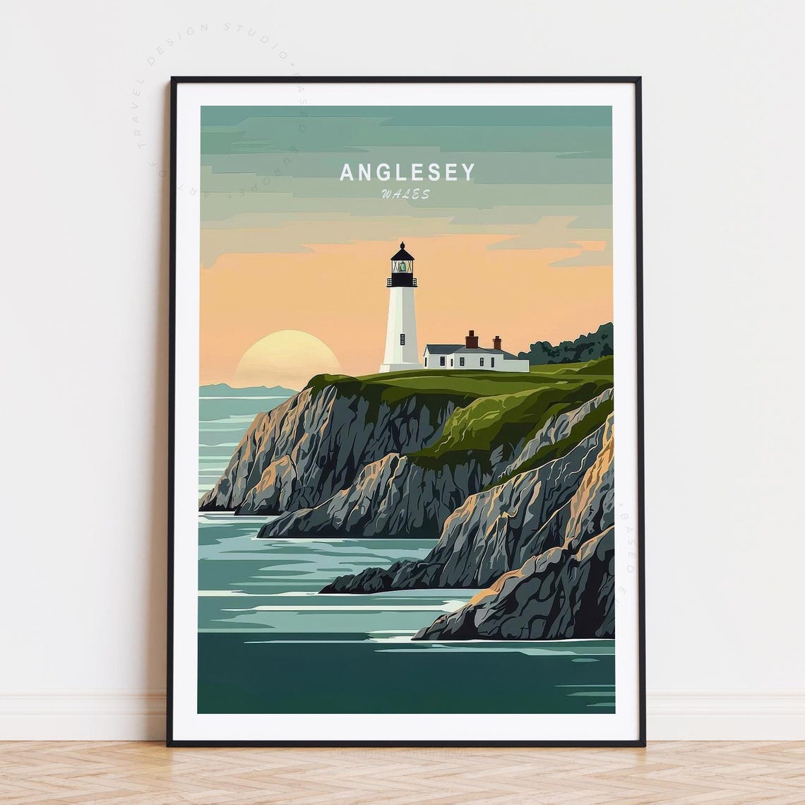 Anglesey Wales Lighthouse Sunset Sea Cliffs Golden Hour Poster