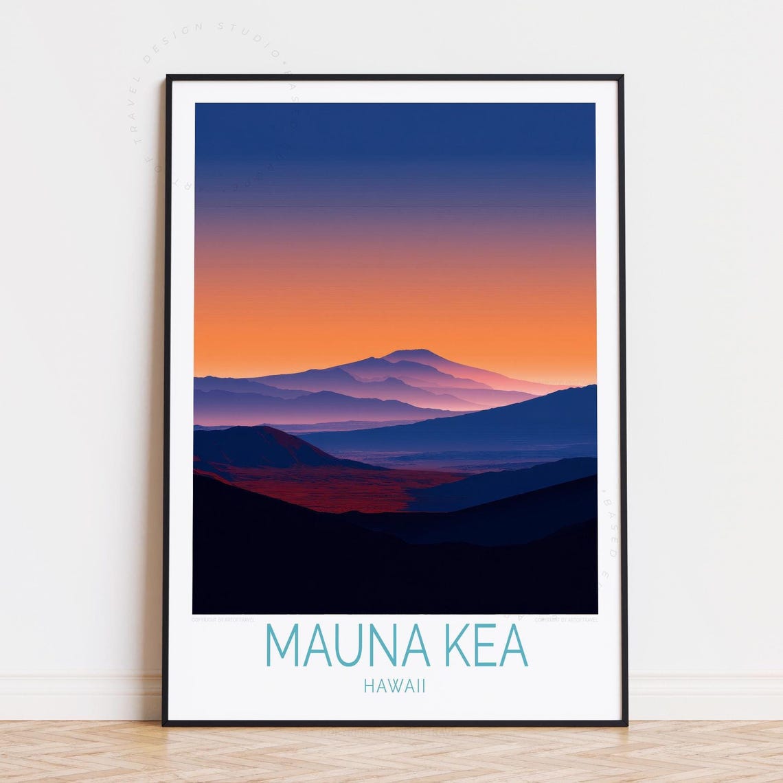 Mauna Kea Hawaii Layered Mountain Ridges Dusk Vintage Travel Poster