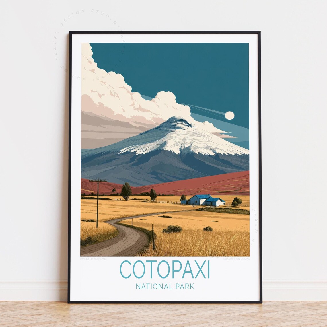 Cotopaxi National Park Ecuador Snow Capped Volcano Golden Fields Poster
