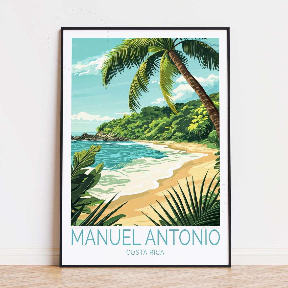 Manuel Antonio Costa Rica Palm Beach Jungle Cove Vintage Travel Poster