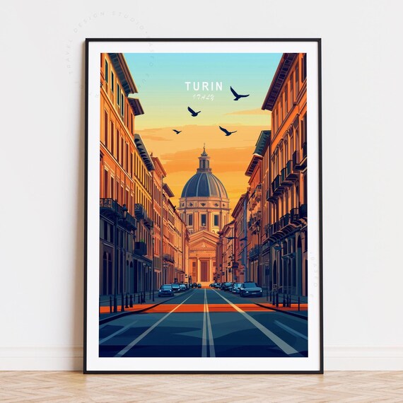 Turin Italy Evening Street Grand Dome Sunset Skyline Vista Poster