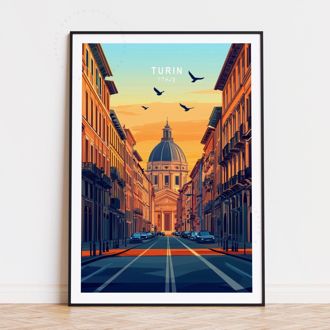Turin Italy Evening Street Grand Dome Sunset Skyline Vista Poster