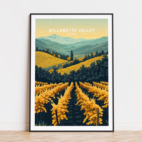 Willamette Valley Oregon Golden Vineyard Sunset Travel Poster