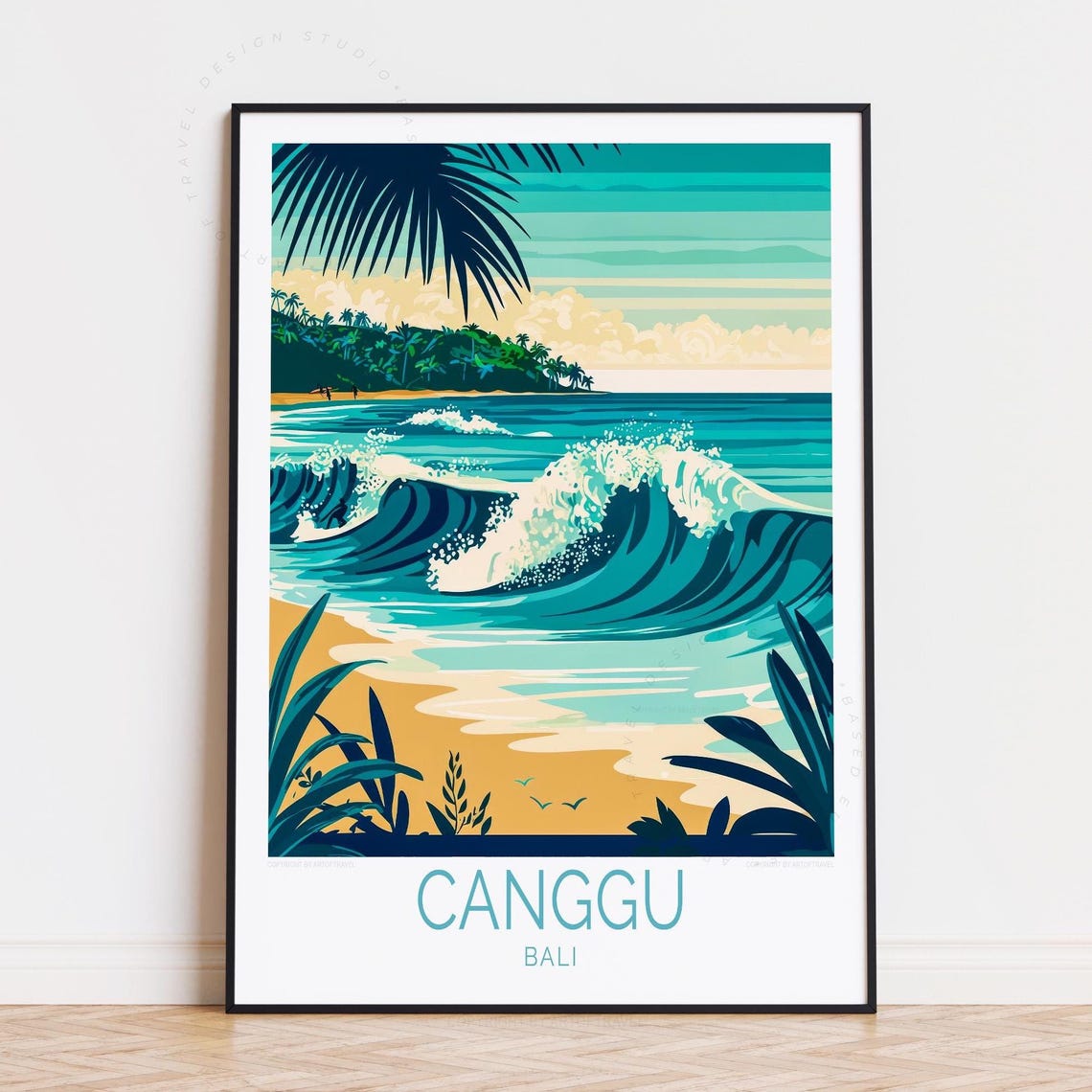 Canggu Bali Surf Waves Tropical Beach Palm Paradise Travel Poster