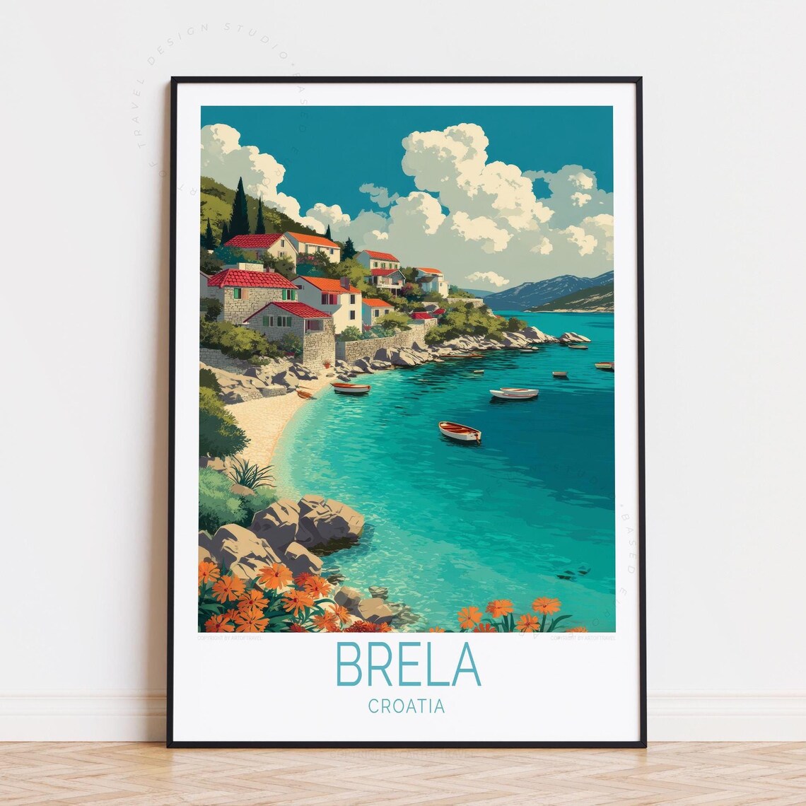 Brela Croatia Turquoise Cove Red Roof Village Boats Adriatic Poster