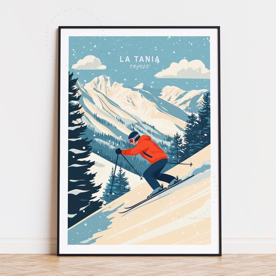 La Tania France Skiing Falling Snow Alpine Winter Sport Travel Poster