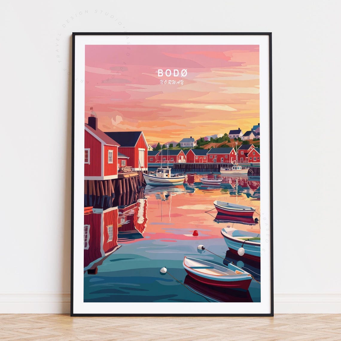 Bodø Norway Harbor Sunset Reflections and Fishing Boats Poster