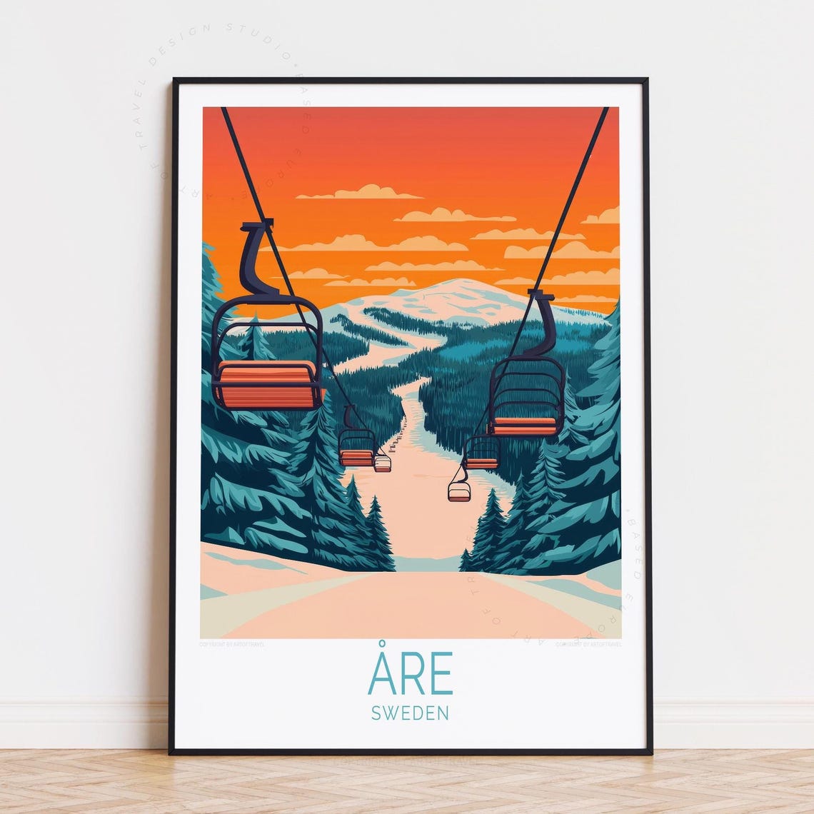Aare Sweden Ski Lift Sunset Snowy Pines Mountain Slopes Poster