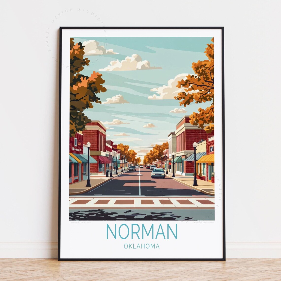 Norman Oklahoma Historic Downtown Fall Colors Small Town Travel Poster