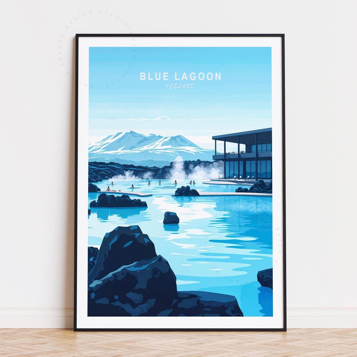 Blue Lagoon Travel Poster, Iceland Minimalist Cityscape