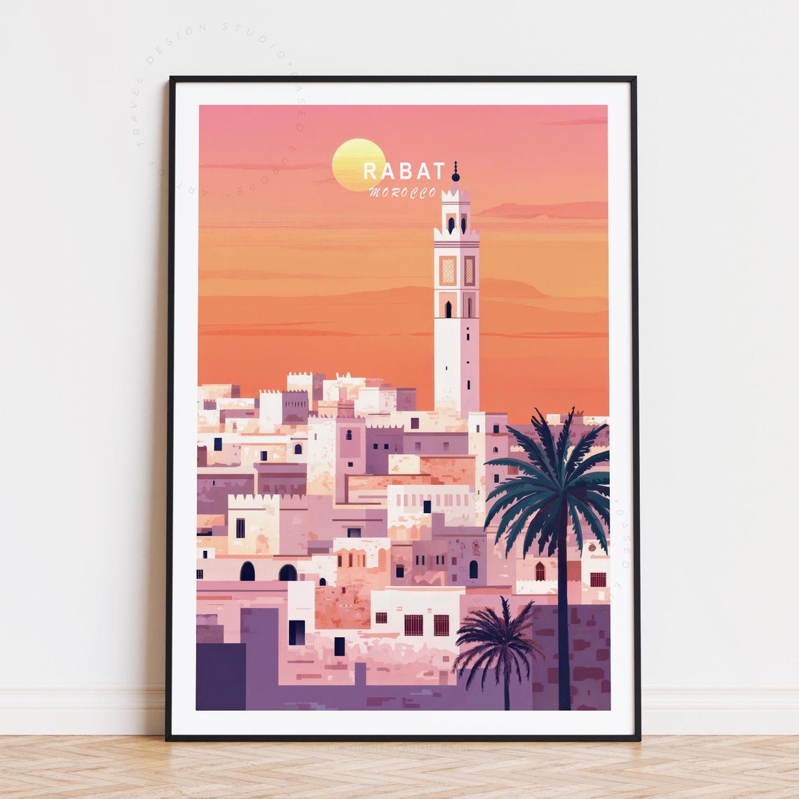 Rabat Morocco Pink Sunset Old Town Minaret City Skyline Poster