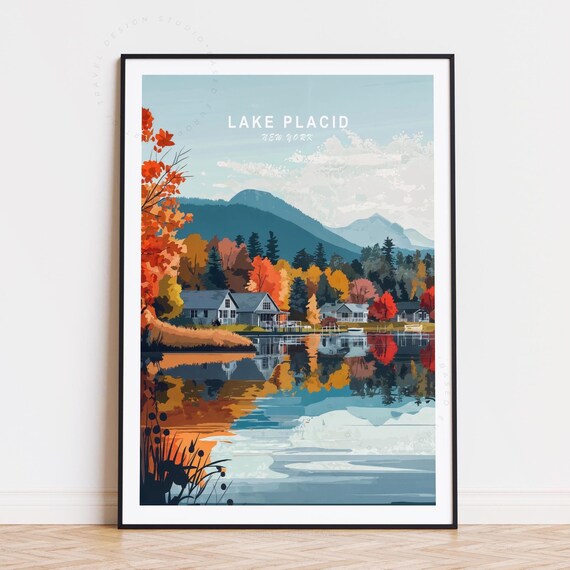 Lake Placid New York Fall Foliage Cabins Mountain Lake Poster