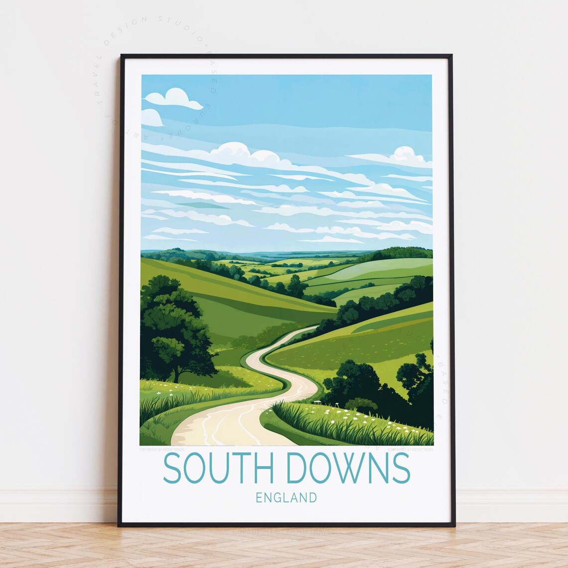 South Downs England Green Rolling Hills Country Winding Road Poster