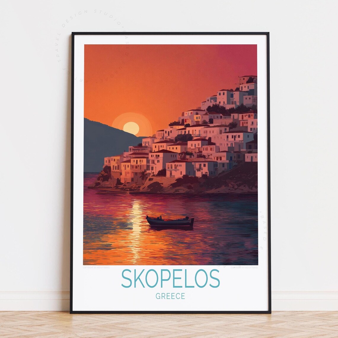 Skopelos Greece Aegean Hillside Village Sunset Harbor Poster