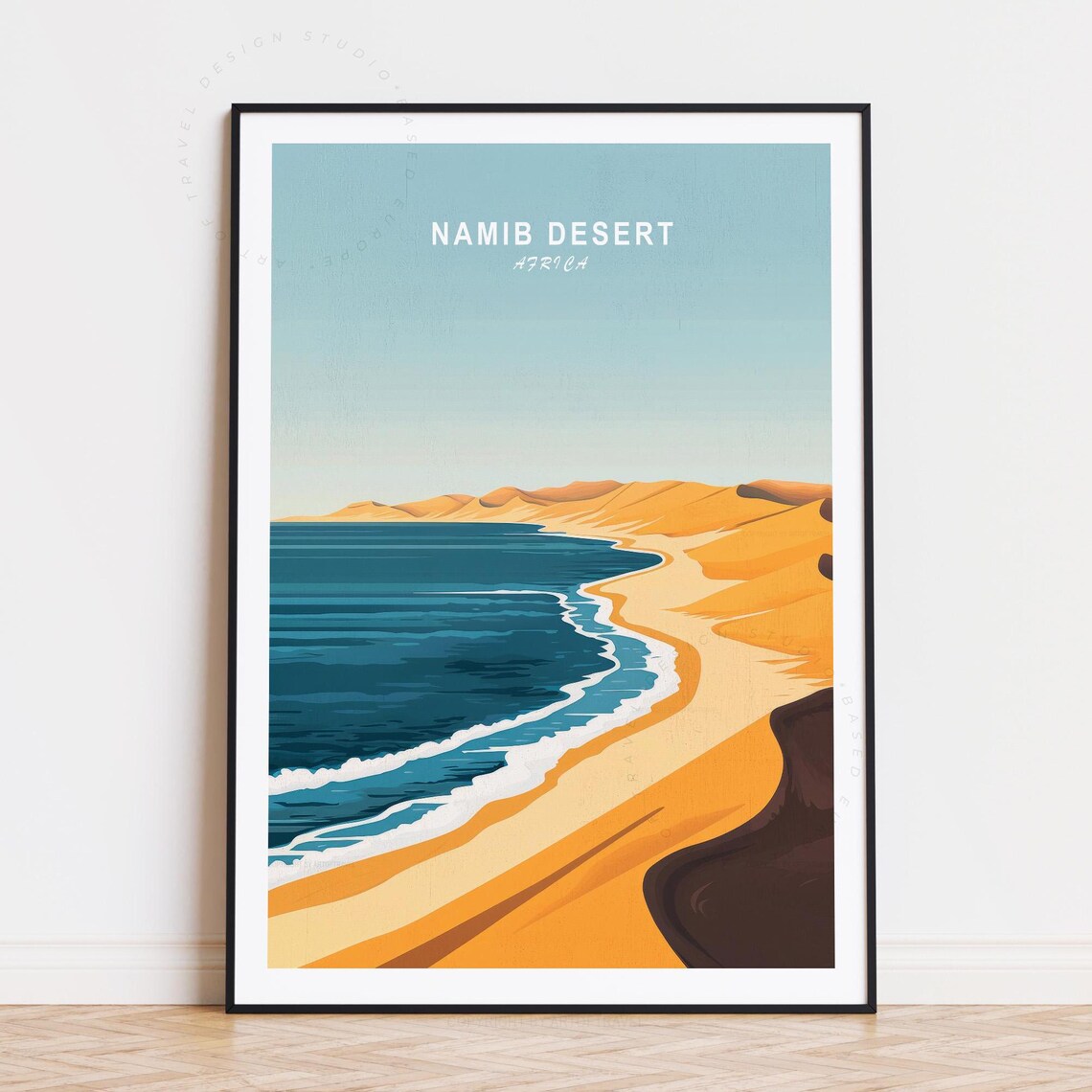 Namib Desert Africa Dunes Ocean Curve Minimal Travel Art Poster