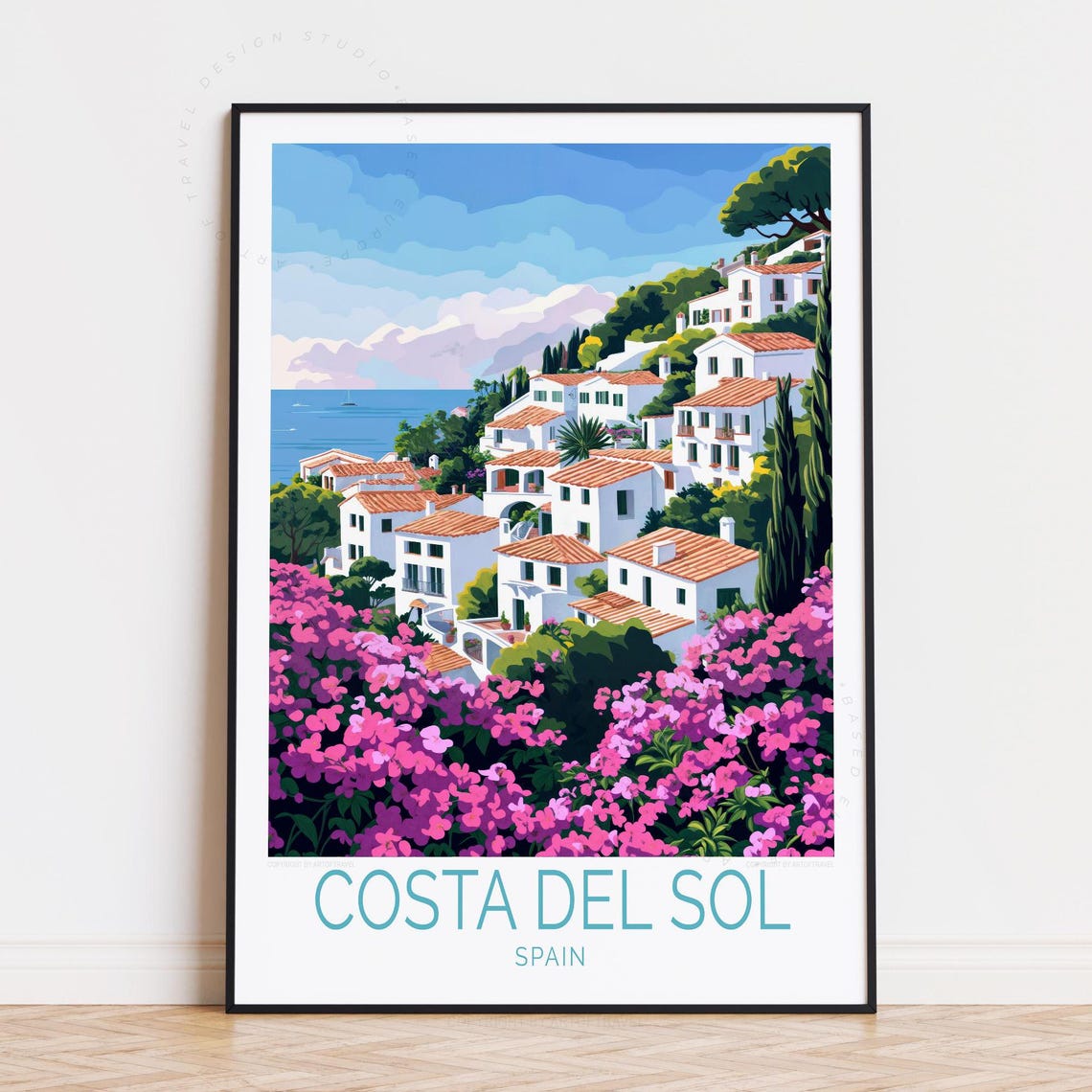 Costa del Sol Spain Hillside White Houses Bougainvillea Poster