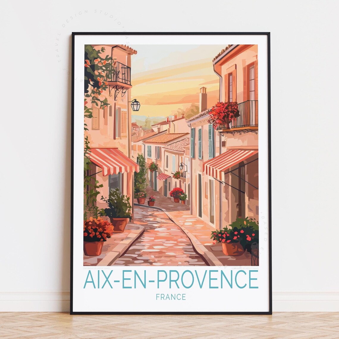 Aix en Provence France Old Town Alley Cafes Retro Travel Poster