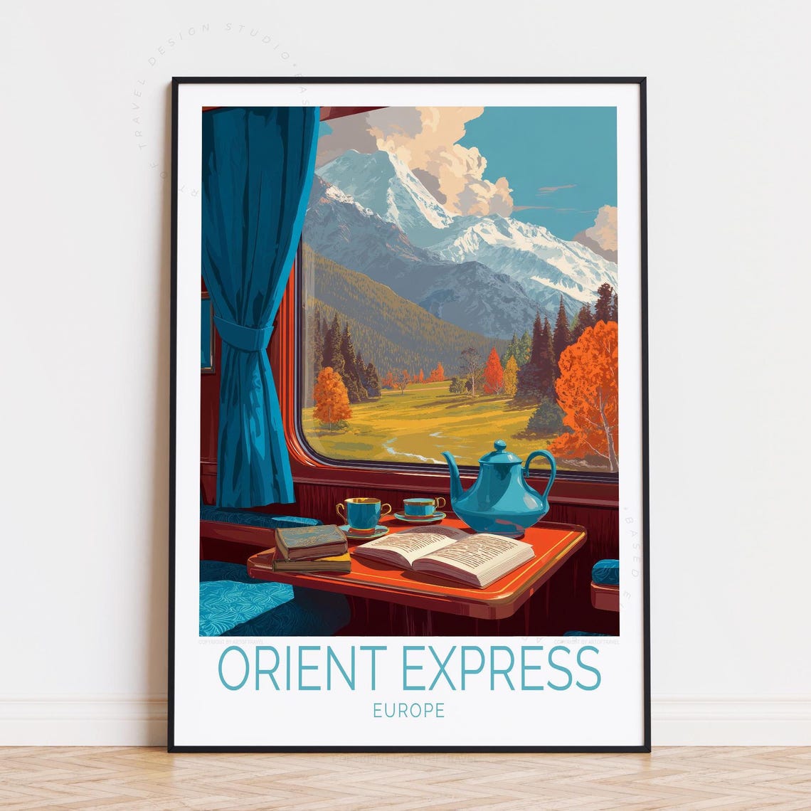 Orient Express Europe Train Cabin Tea Mountain View Travel Poster