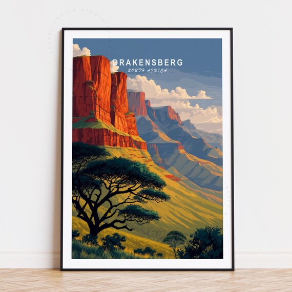 Drakensberg South Africa Red Rock Amphitheatre Sunset Travel Poster