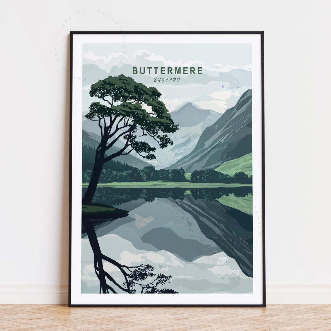 Buttermere England Lone Pine Mirror Lake Misty Mountains Poster