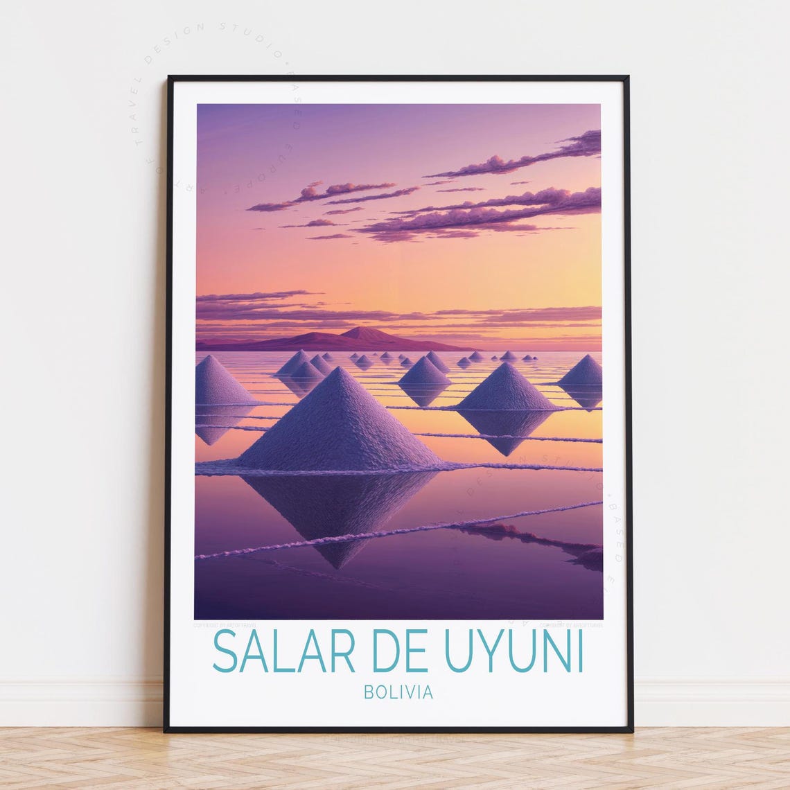 Salar de Uyuni Bolivia Salt Flat Sunset Mirror Retro Travel Poster