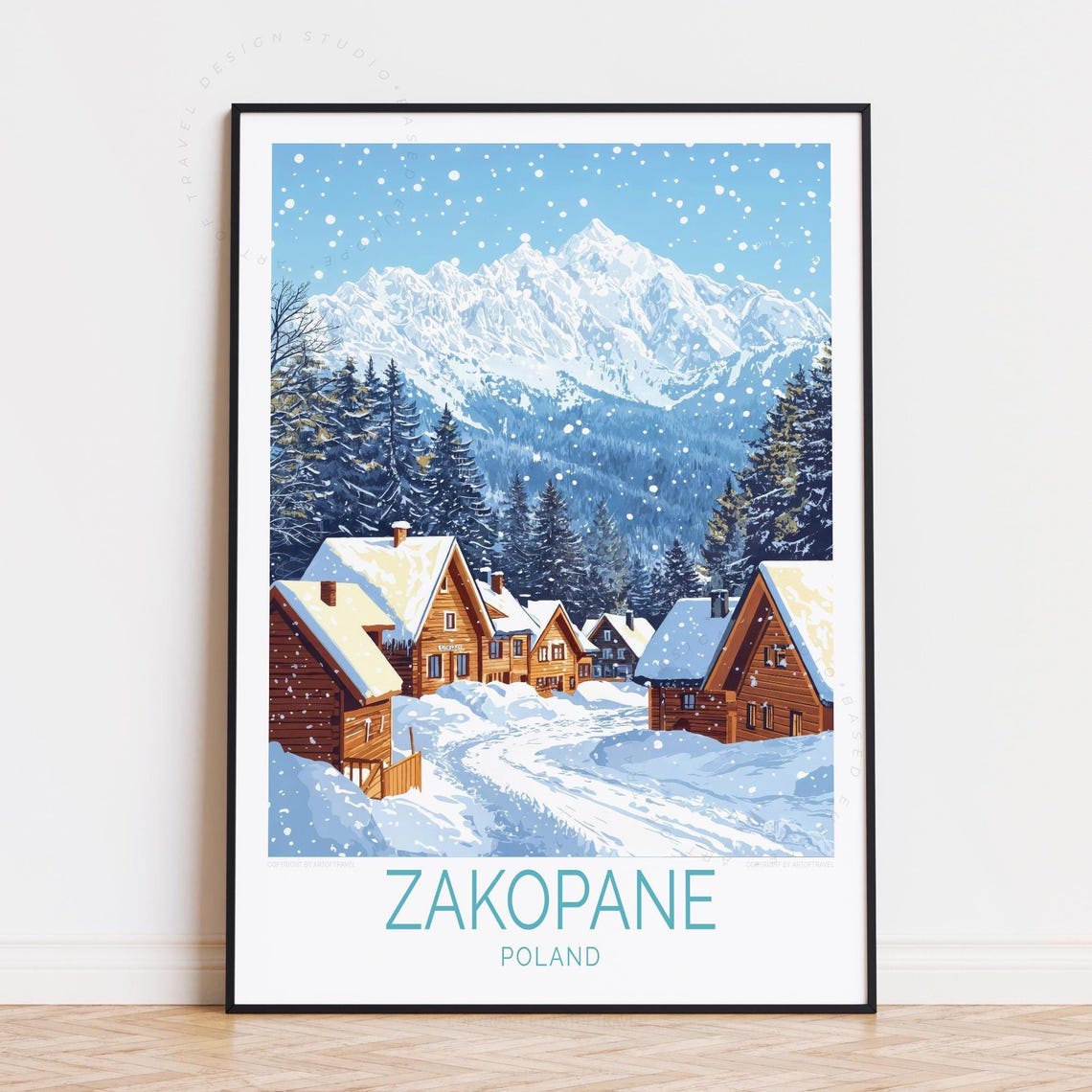Zakopane Poland Falling Snow Village Snowy Peaks Winter Poster