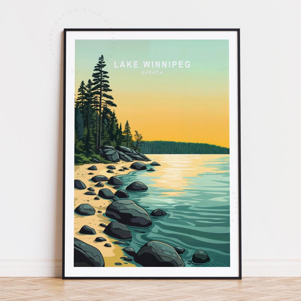 Lake Winnipeg Canada Rocky Shoreline Forest Lake Vintage Poster