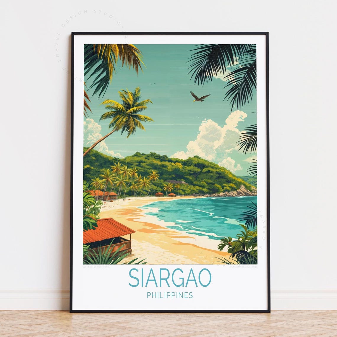 Siargao Philippines Tropical Beach Cove Huts Palm Paradise Poster
