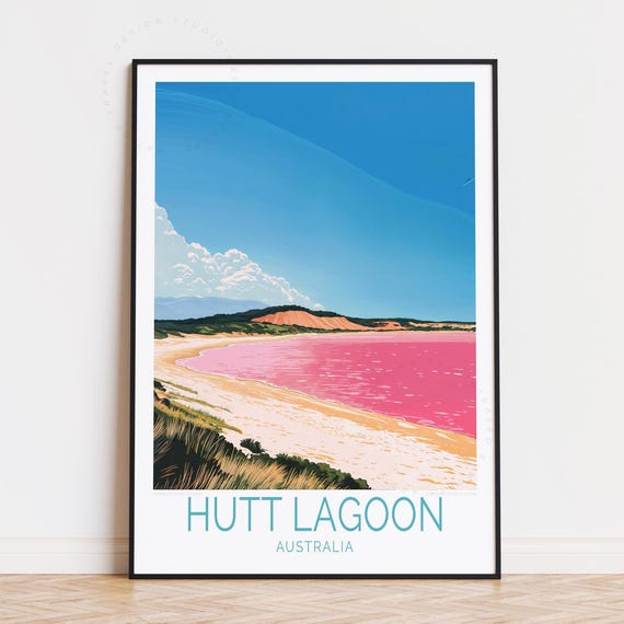 Hutt Lagoon Australia Travel Poster Wall Art Pink Lake Print Birthday Gifts Custom Home Decor