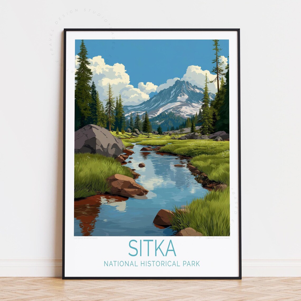 Sitka National Historical Park Alaska Stream Mountain Travel Poster