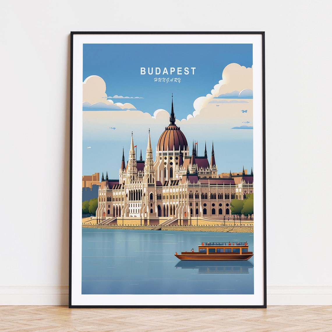 Budapest Hungary Parliament Building by the Danube River Poster
