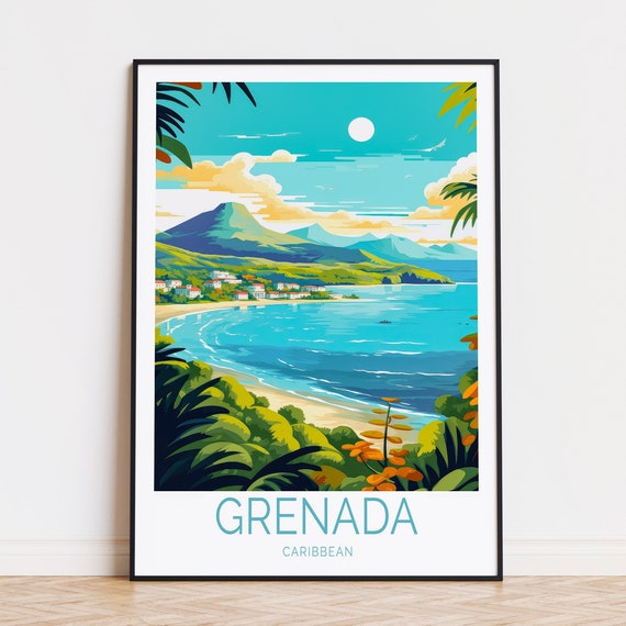 Grenada Travel Poster Caribbean Wall Art Grenada Coast Print Personalised Travel Poster Birthday Gifts Home Decor