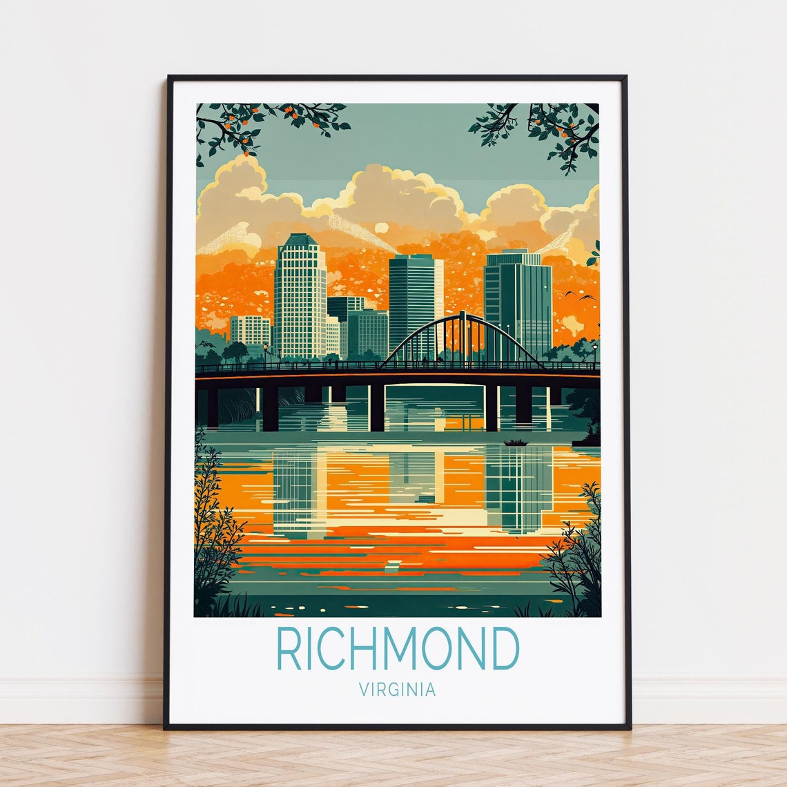 Richmond Virginia Skyline Bridge Sunset River Reflection Poster