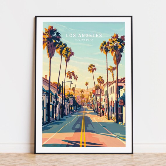 Los Angeles California Palm Lined Street Downtown Travel Poster