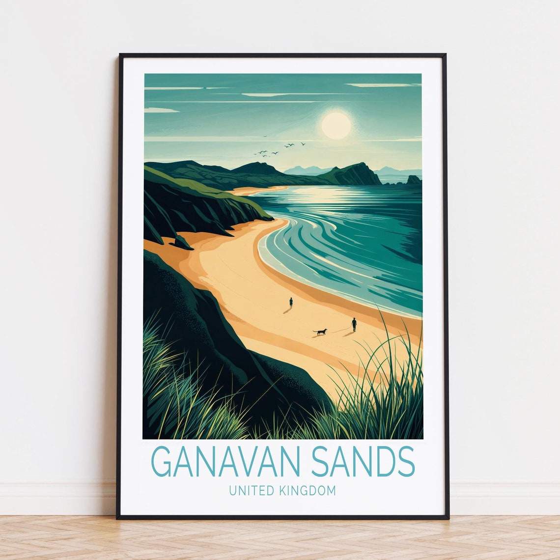 Ganavan Sands United Kingdom Golden Beach Vintage Travel Poster