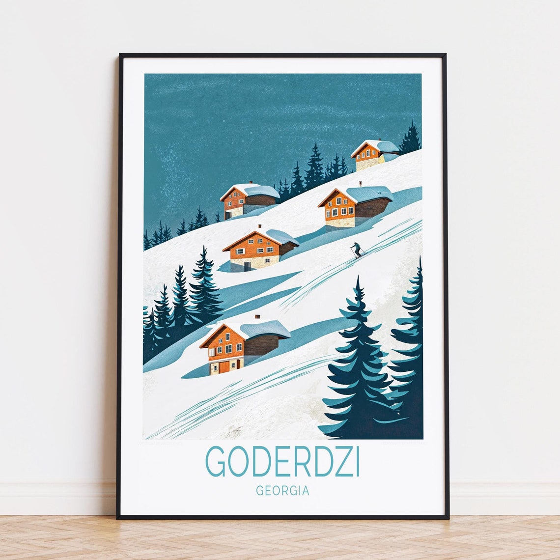 Goderdzi Georgia Ski Chalets Snowy Slope Skier Winter Sport Poster