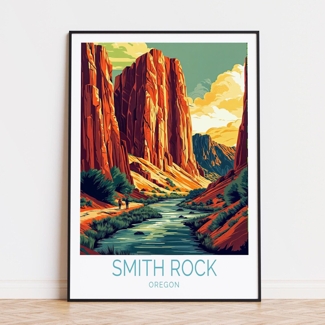 Smith Rock Oregon Red Spires Canyon River Minimal Travel Poster