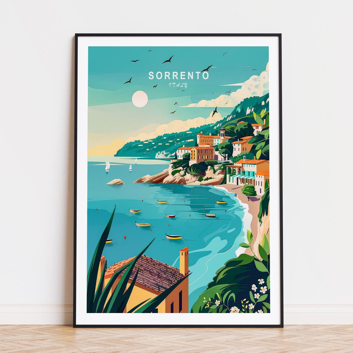 Sorrento Italy Amalfi Coast Bay Sailboats Cliffside Town Poster