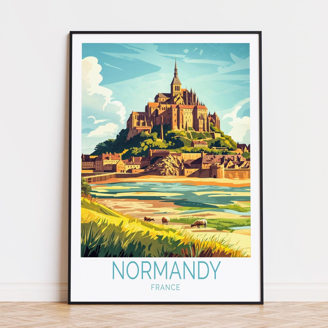 Normandy France Mont Saint Michel Abbey Island Meadows Poster